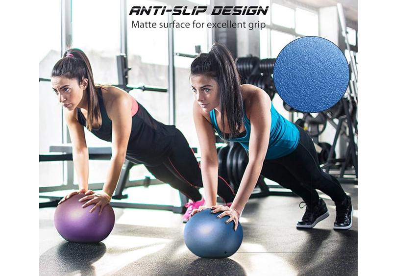 Branded Pilates exercise ball with company logo".
